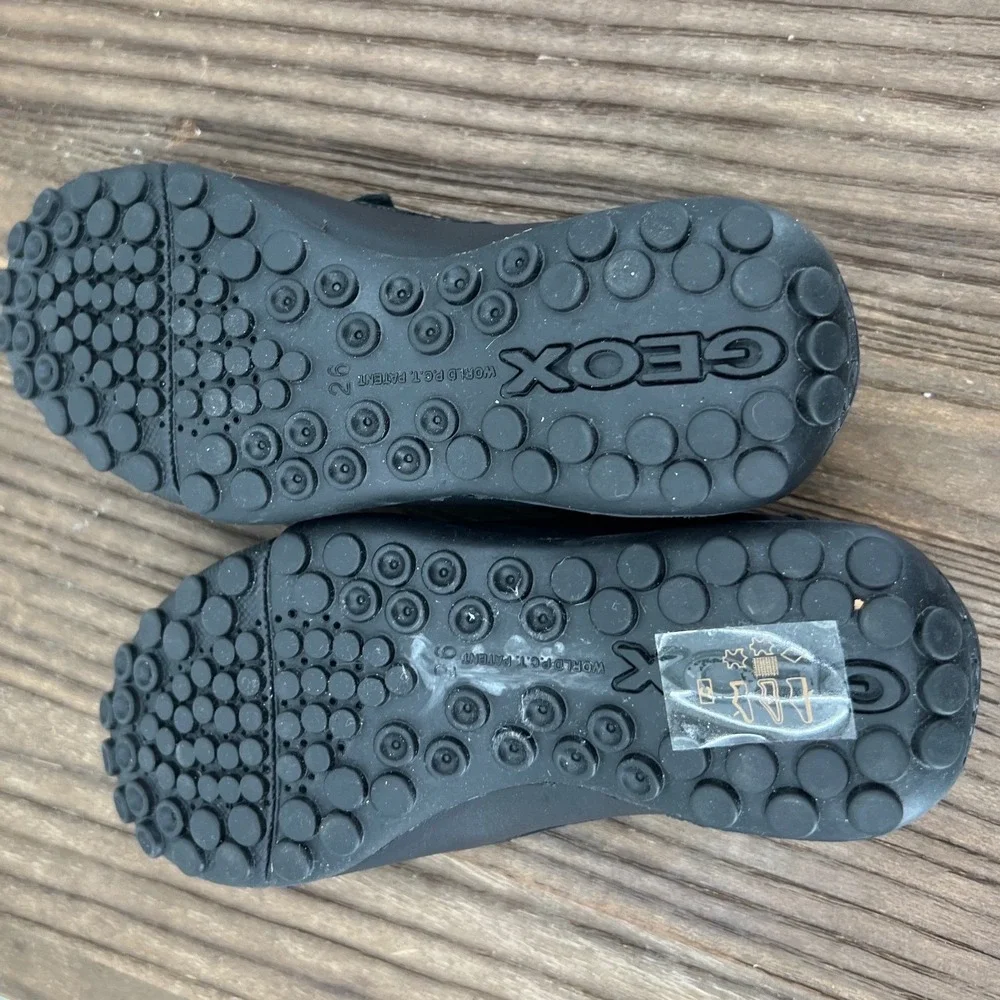 Geox Respira Boys Black Leather Loafers‎ Driving Mocs Slip On Shoes Size 26 EU